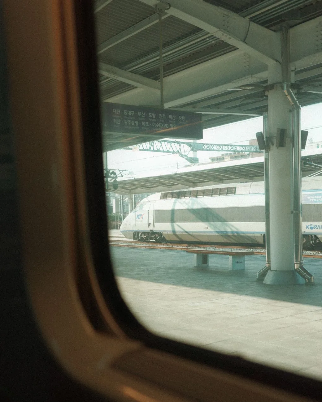 View of passenger train at Busan Station, showing travel and transportation in South Korea.
