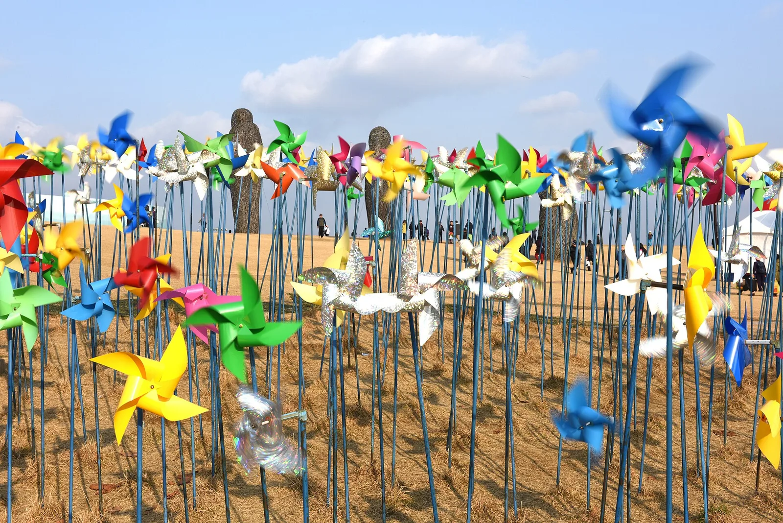 Imjingak Pyunghwanuri Park — the Hill of Wind, on the Peace Trail route. Pinwheels on the Hill of Wind at Imjingak Pyunghwanuri Park near the DMZ